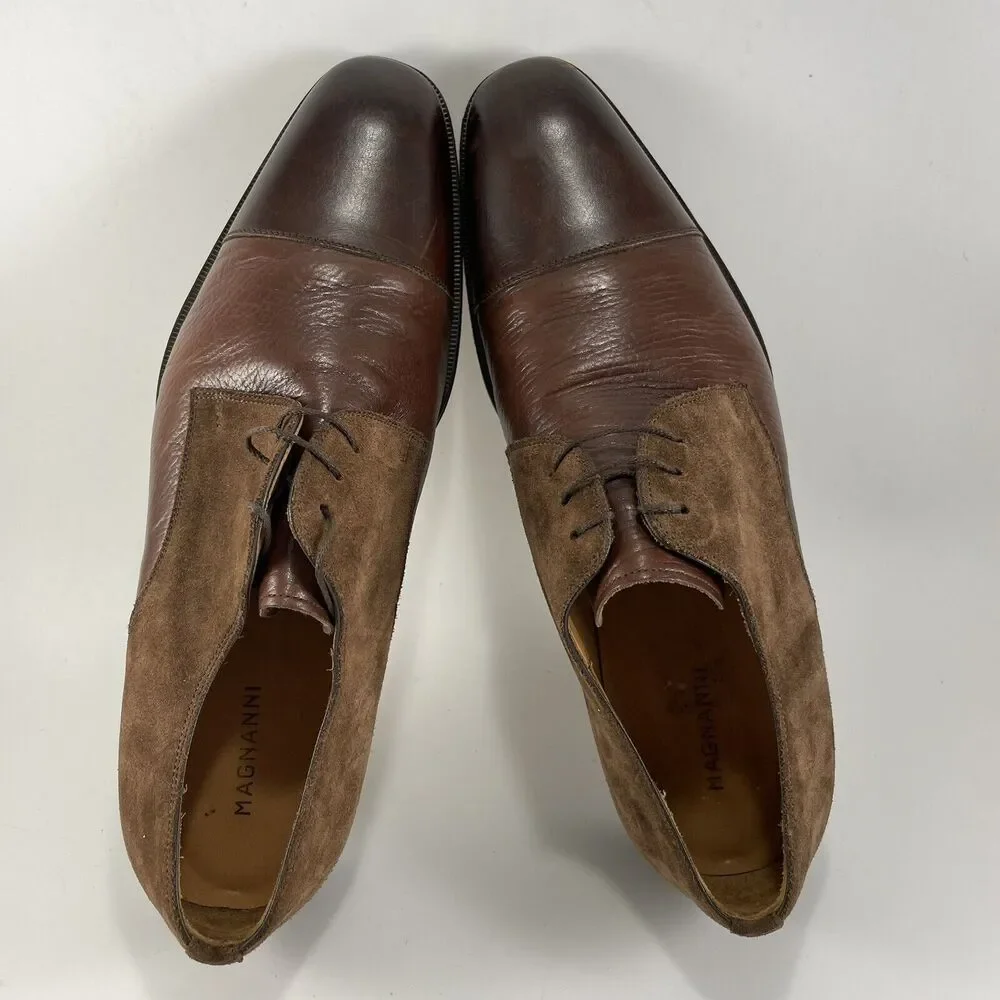 Magnanni Leather Cap Toe Dress Shoes Mens Size 10 M Brown Lace Up Oxford